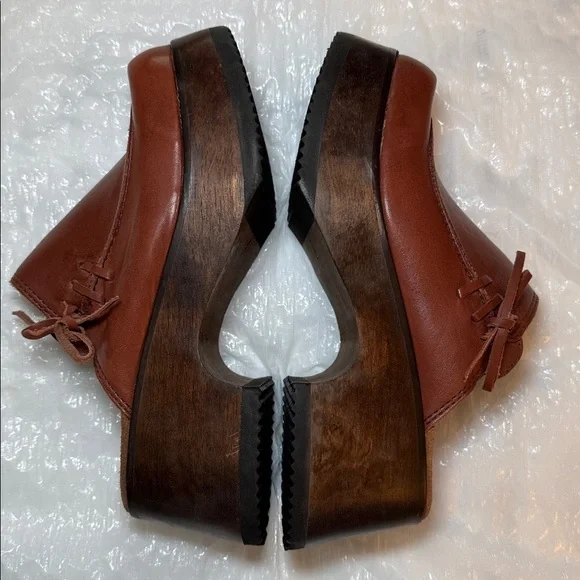 Vintage 90’s Candie's Brown Leather Platform Clogs Wood Heel Boho NWOT Size 6 - Picture 6 of 16